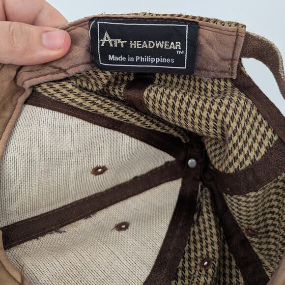 Vintage Houndstooth Baseball Cap w Suede Bill & Adjustable Leather Strap - Picture 6 of 7